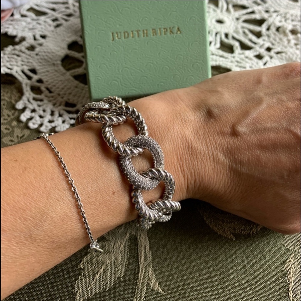 Authentic Judith Ripka  Sterling Silver CZ & Onyx